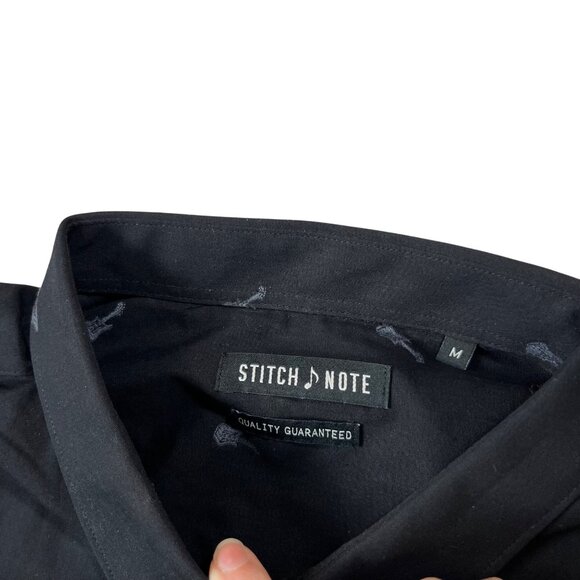 Stitch Note men's shirt M black blue guitar print short sleeve button down NWT - Picture 2 of 8